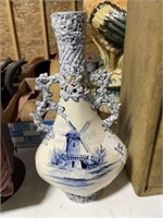 Austrian Blue and White Handled Vase