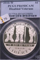 2010 W PCGS PF69DC DISABLLED VETS SILVER DOLLAR