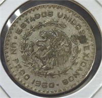 Silver 1960 Mexican dollar
