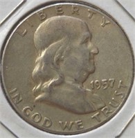 Silver 1957 Franklin half dollar