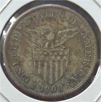 Silver 1908 United States of America one peso