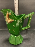 Hull pottery green pitcher w butterflies/ stars