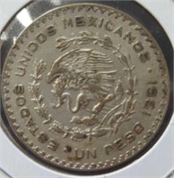 Silver 1961 Mexican dollar coin