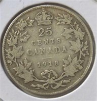 Silver 1918 Canadian quarter