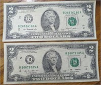 Consecutive serial number. $2 bank notes