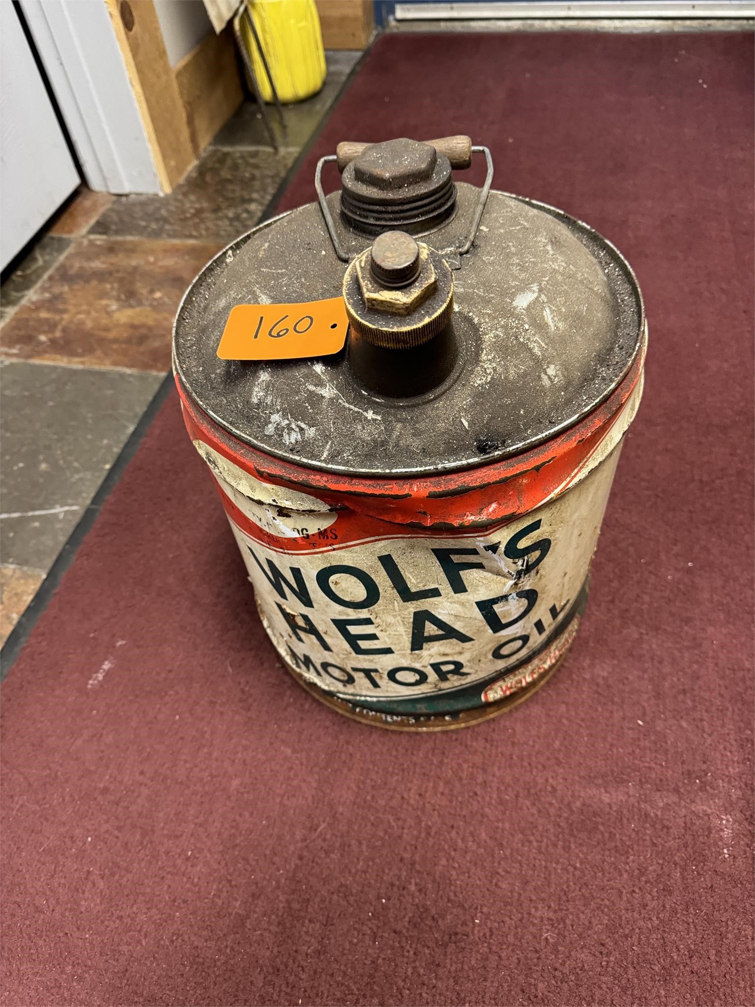 Vintage 5 gallon Wolf Head Motor Oil Can