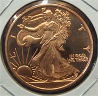 1 oz fine copper coin walking Liberty