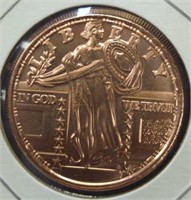 1 oz fine copper coin standing liberty