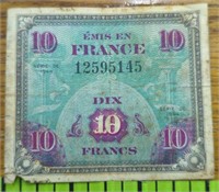 1944 world war II, France banknote
