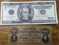 Confederate bank note and $20 notepad