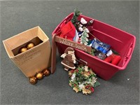 Tote of Christmas Decor and Box of Copper