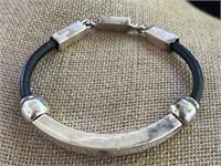 Taxco Mexico Sterling Silver and Leather Bracelet