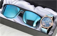Watch Leather Quartz Wristwatches Sunglasses Set
