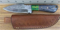 Damascus knife with leather sheath