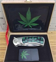 Marijuana leaf knife and lighter set