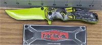 Razor Tactical Neon Green skull pocket knife