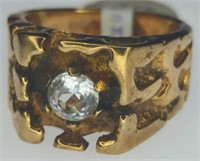 18kt HG stamped gold nugget style gemstone ring