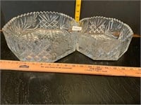 2 Vintage Octagon Cut Crystal Bowls 9.5" & 7.5"