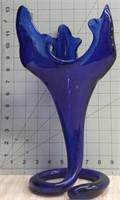 Cobolt blue art glass retro swirl vase 11.5"