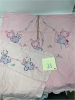 Vintage Embroidered Baby Blanket Pillowcase Bunny