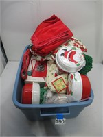 assorted Christmas decorations in tote