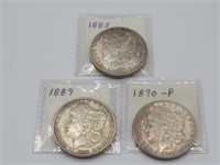 1885, 1889 & 1890 MORGAN DOLLARS: