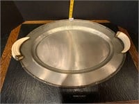 MCM Stainless & Brass Tray w/Horn Handles 26"