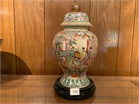 Rose Medallion Ginger Jar Vase & Stand