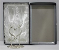 Champagne Glass Linked Love Flutes w Box 11"h