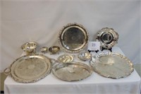 SILVER SERVING TRAYS AND BOWLS