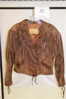 WOMENS LEATHER CROPPED FRINGE JACKET SIZE L