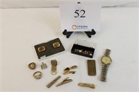 TIE CLIPS, MENS CITIZEN WATCH, ASSORTED CUFF LINKS