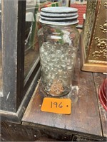 Antique Jar with Clear Glass Marbles
