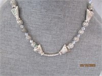 Mozer Design Necklace Silver And Crystal Beads 18"