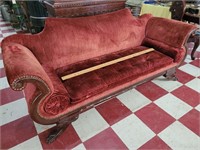 Antique victorian claw foot sofa red velvet