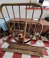 Antique iron wagon wheel + bed & rails slats