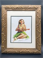 Signed Framed 14x17” Gammy Palh Hula Girl Print