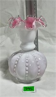 Vtg Fenton Hobnail Ruffled White to Pink Vase