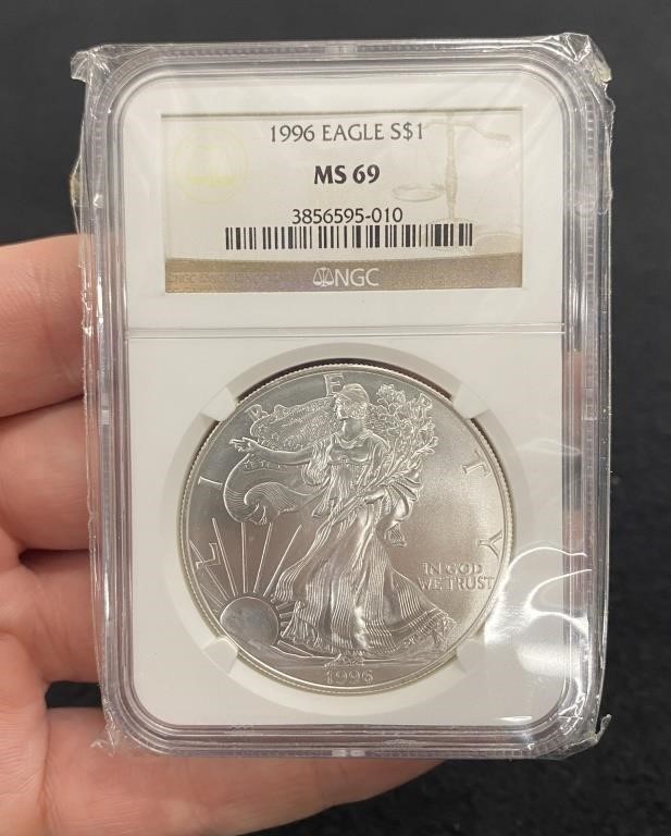 NGC 1996 MS69 Graded American Eagle Silver Dollar