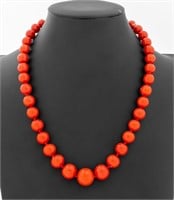 Graduated Coral Bead Necklace 18K Clasp