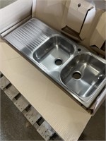 Double stainless steel sink with drain board,