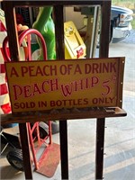 Vintage PEACH WHIP 5 Cent Tin Flange Sign