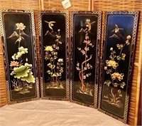 Asian Inspired Wood Panels with Flowers and Birds