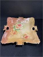 Floral square rose painted plate