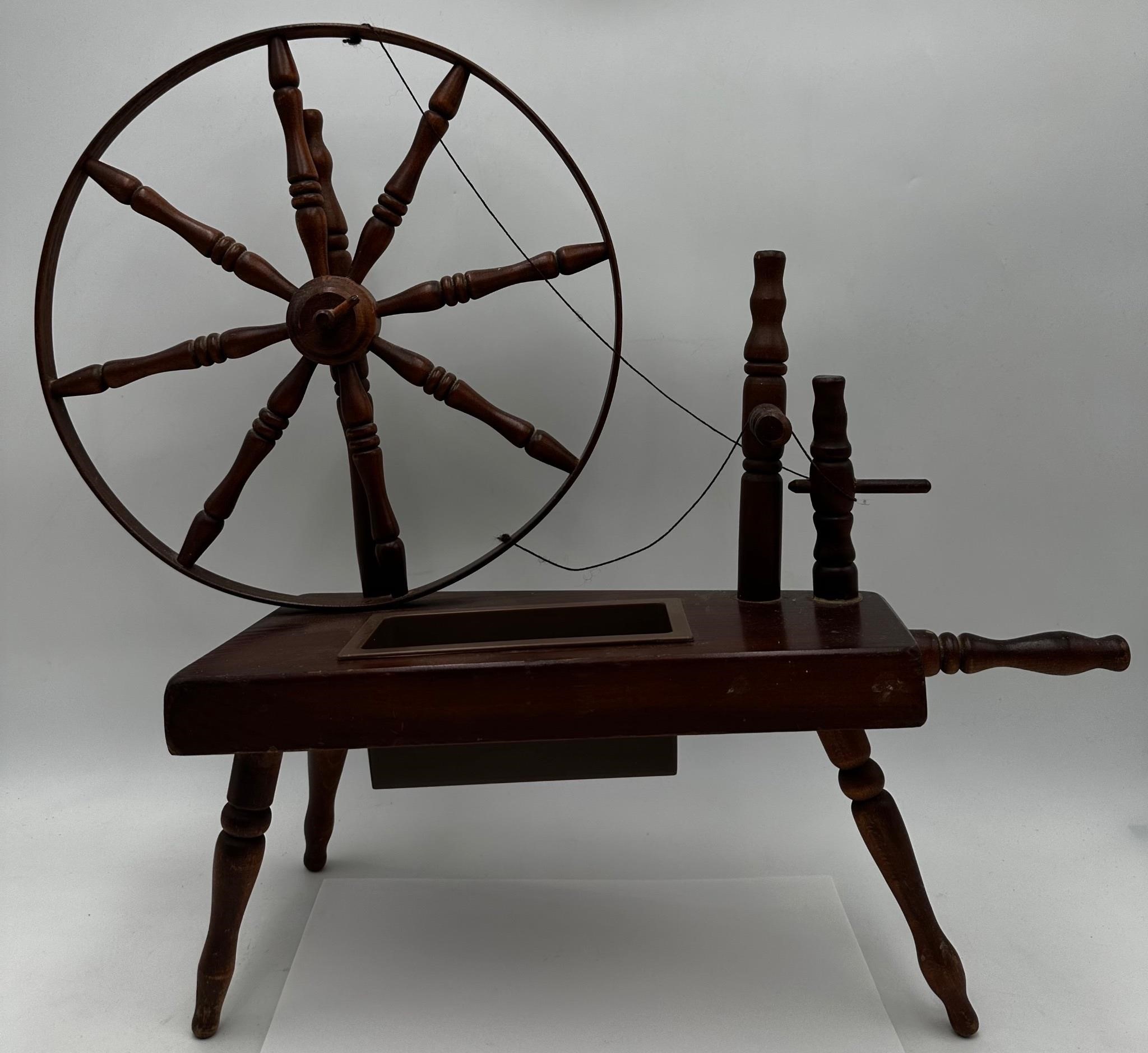 Vintage Wooden Spinning Wheel Planter