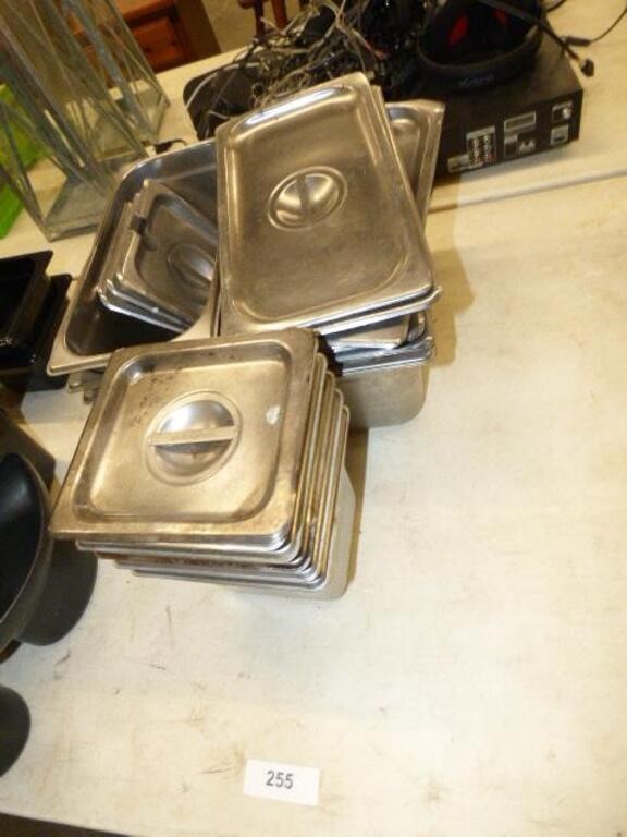 7 LARGE & 4 HLAF SIZE STAINLESS PANS MOST W/LIDS