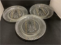 3 Clear cut glass American eagle plates