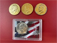 1970’S GOLD TONE IKE DOLLARS & ONE IN CASE
