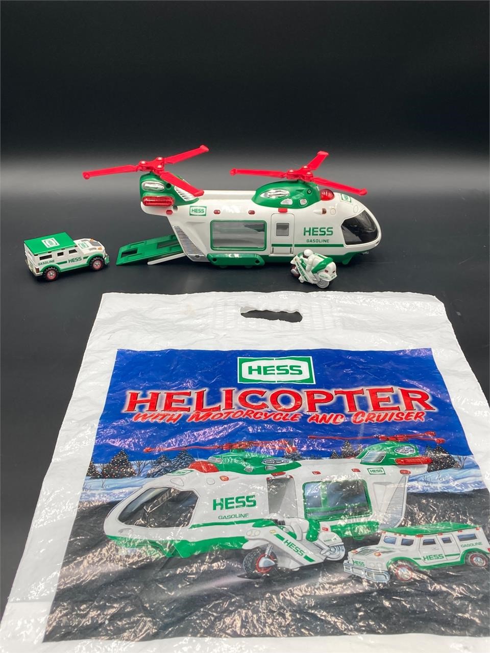 Hess Helicopter With Cruiser And Motorcycle