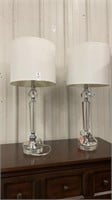 Table lamps - set of 2 matching - glass & silver-
